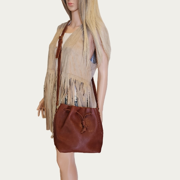 Portland Leather Brown Crossbody BUCKET Bag with Soft Silhouette, EUC - Picture 2 of 16